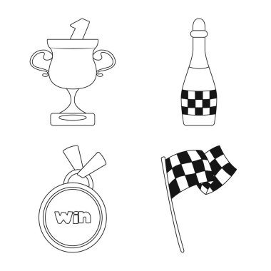 Bir araba ve ralli işaret illüstrasyon vektör. Hisse senedi için araba ve yarış vektör simge kümesi.