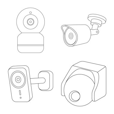 Cctv ve kamera simgesi yalıtılmış nesne. Cctv ve sistem stok vektör çizim topluluğu.