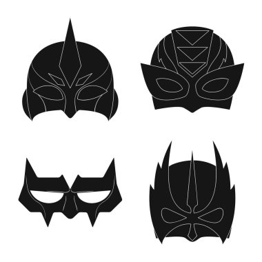 Kahraman ve maske simgesinin vektör tasarımı. Web için kahraman ve süper kahraman hisse senedi simgesi kümesi.