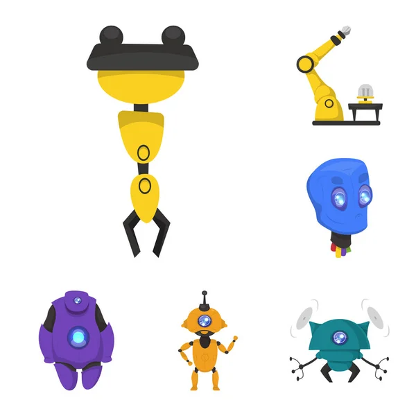 Diseño vectorial de robot e icono de fábrica. Conjunto de robot y símbolo de stock espacial para web . — Archivo Imágenes Vectoriales