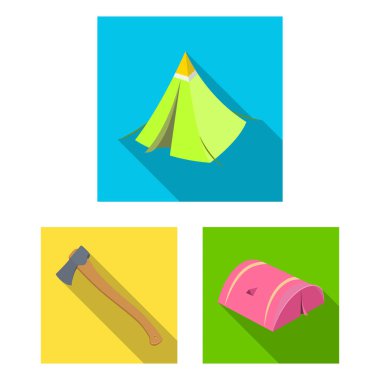 Çadır çeşitleri set koleksiyonu tasarım için simgeleri düz. Resimde web geçici barınak ve vektör simge stok konut.