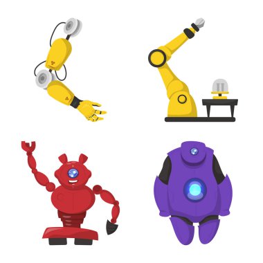 Robot ve fabrika işareti vektör Illustration. Hisse senedi için robot ve uzay vektör simge topluluğu.