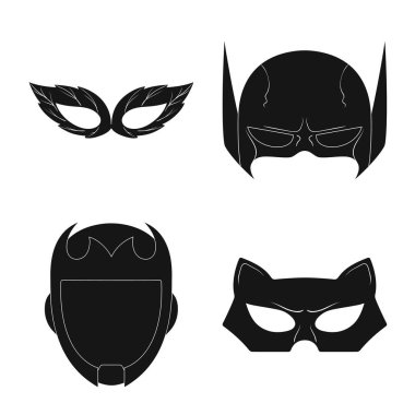Bir kahraman ve maske işaret tasarım vektör. Web için kahraman ve süper kahraman hisse senedi simgesi kümesi.