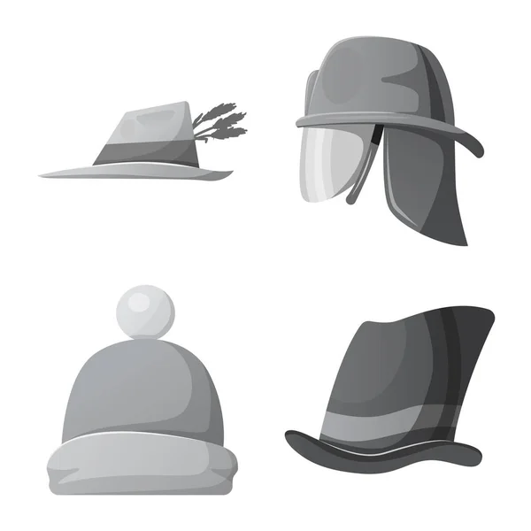 Objeto aislado de la cabeza y la señal de la tapa. Conjunto de casco y accesorio símbolo de stock para web . — Vector de stock