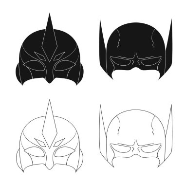 Bir kahraman ve maske işaret illüstrasyon vektör. Kahraman ve süper kahraman hisse senedi vektör çizim seti.