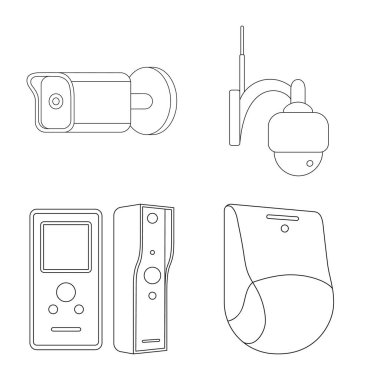 Cctv ve kamera işareti yalıtılmış nesne. Hisse senedi için cctv ve sistem vektör simge kümesi.