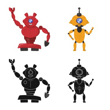 Robot ve fabrika işareti yalıtılmış nesne. Web için robot ve uzay hisse senedi simgesi kümesi.