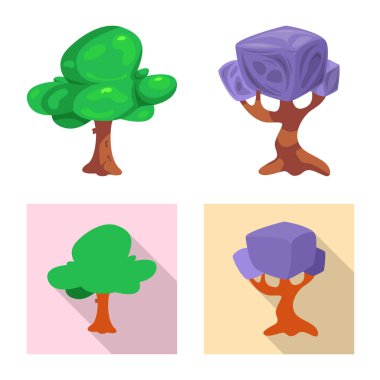 Ağaç ve doğa logo vektör tasarımı. Web için ağaç ve taç hisse senedi simgesi kümesi.