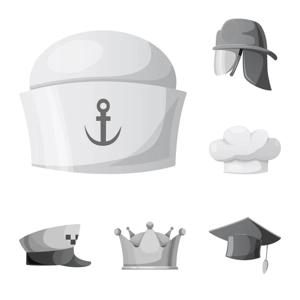 Illustrazione vettoriale del copricapo e dell'icona del cappuccio. Set di copricapi e accessori stock symbol per web . — Vettoriale Stock