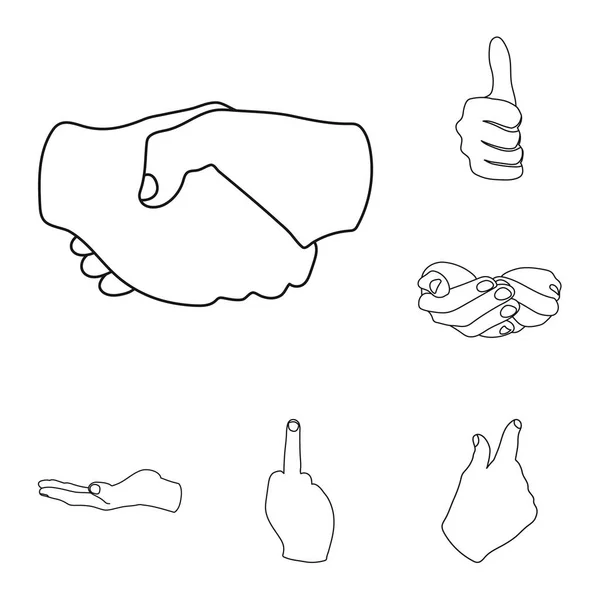 Hand gesture outline icons in set collection for design. Palm and finger vector symbol stock web illustration. — Stock Vector