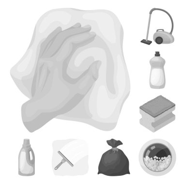 Temizlik ve hizmetçi tek renkli simgeler set koleksiyonu tasarım için. Vektör simge stok web illüstrasyon Temizleme için donatım.