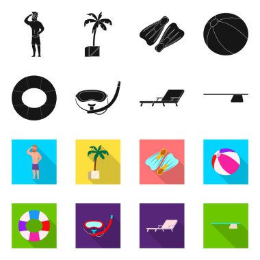 Yalıtılmış nesne havuzu ve yüzme sembolü. Havuzu ve etkinlik hisse senedi vektör çizim topluluğu.