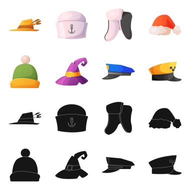 İllüstrasyon işareti şapkalar ve kap vektör. Şapkalar ve web için aksesuar hisse senedi simgesi.