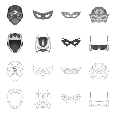 Kahraman ve maske simgesinin vektör tasarımı. Web için kahraman ve süper kahraman hisse senedi simgesi kümesi.