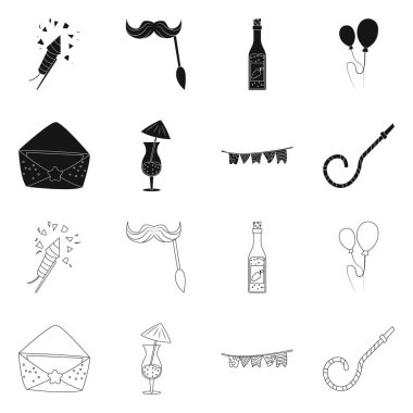 Parti ve Doğum günü logosu yalıtılmış nesne. Parti ve kutlama hisse senedi vektör çizim seti.