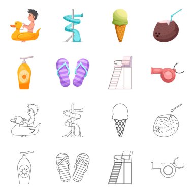 Havuzu ve yüzme logo vektör Illustration. Web için havuz ve etkinlik hisse senedi simgesi kümesi.