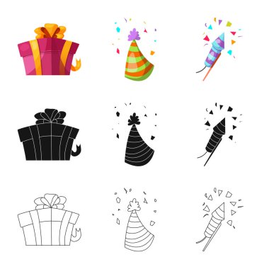 Parti ve Doğum işareti vektör Illustration. Parti ve kutlama hisse senedi vektör çizim seti.