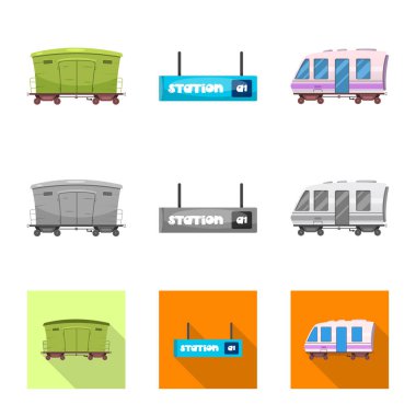 Tren ve istasyon logo vektör tasarımı. Tren ve bilet hisse senedi vektör çizim seti.