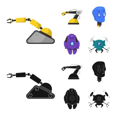 Robot ve fabrika simge vektör Illustration. Web için robot ve uzay hisse senedi simgesi kümesi.