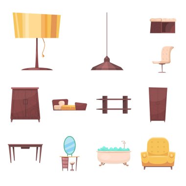 Mobilya ve daire logo vektör tasarımı. Mobilya ve hisse senedi için ev vektör simge kümesi.