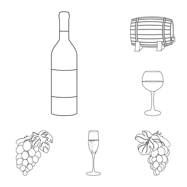 I prodotti del vino delineano le icone della collezione set per il design. Attrezzatura e produzione del simbolo del vettore del vino illustrazione web stock . — Vettoriale Stock