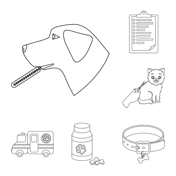 La clínica veterinaria esboza iconos en la colección de conjuntos para el diseño. Tratamiento de una mascota vector símbolo stock web ilustración . — Vector de stock