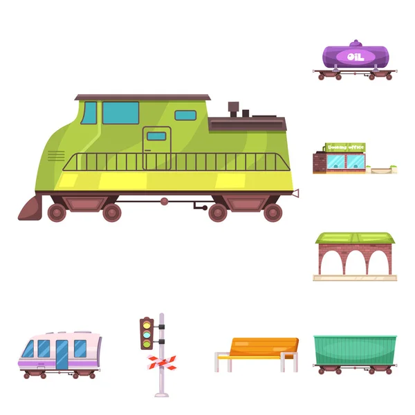 Vector design of train and station sign. Collection of train and ticket vector icon for stock. — Stock Vector