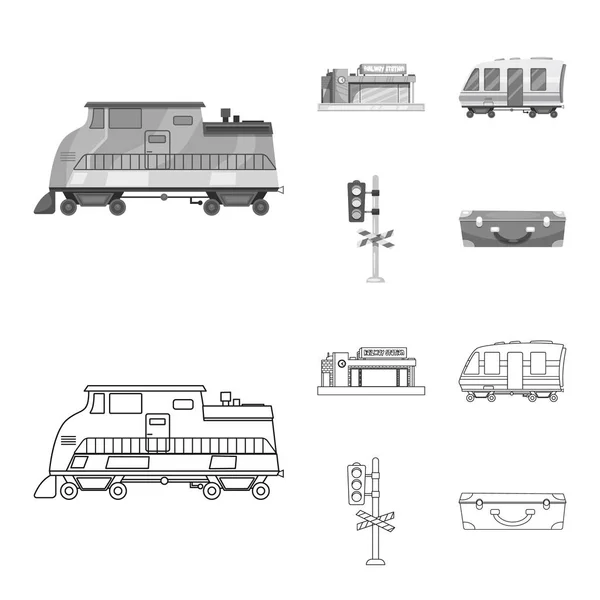 Vector illustration of train and station icon. Collection of train and ticket stock symbol for web. — Stock Vector