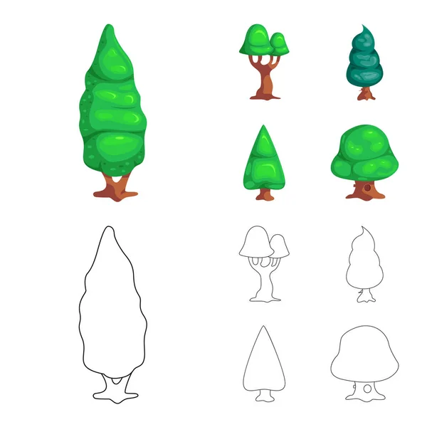 Vektorillustration av träd och naturen tecken. Samling av träd och krona aktiesymbol för webben. — Stock vektor