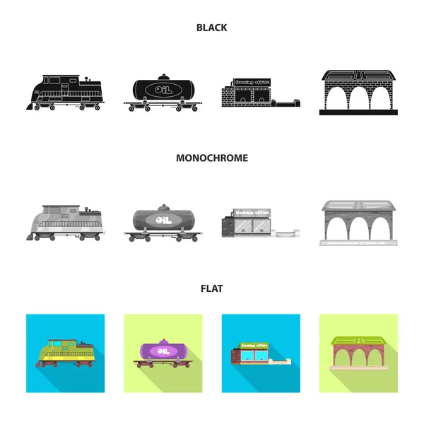 Isoliertes Objekt des Zug- und Bahnhofssymbols. Sammlung von Zug- und Fahrkartenvektorillustrationen. — Stockvektor