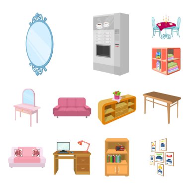 Mobilya ve iç karikatür simgeleri set koleksiyonu tasarım için. Ev mobilyası izometrik sembol stok web illüstrasyon vektör.
