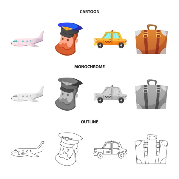 Geïsoleerde object van luchthaven en vliegtuig symbool. Set van luchthaven en vliegtuig vector pictogram voor voorraad. — Stockvector