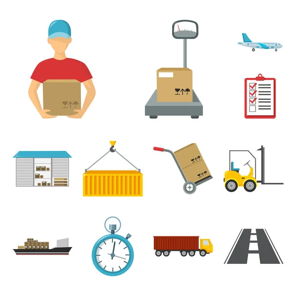 Logistikdienstleister Cartoon-Icons in Set-Kollektion für Design. Logistik und Ausrüstung Vektor Symbol Stock Web Illustration. — Stockvektor