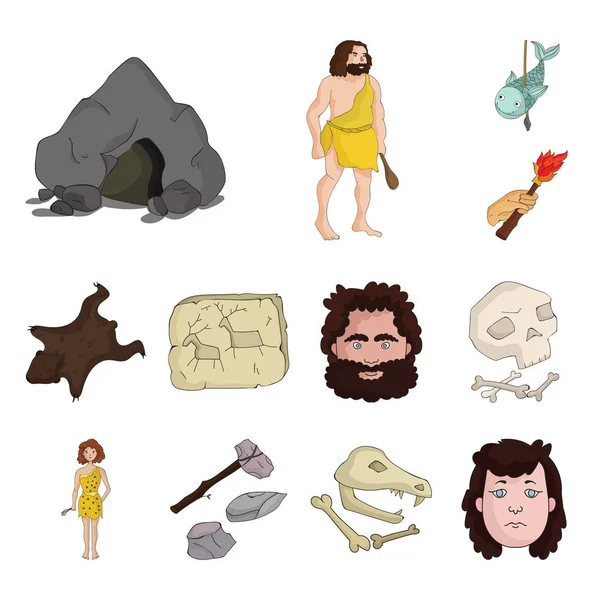 Life in the Stone Age cartoon icons in set collection for design. Ancient people vector symbol stock web illustration. — Stock Vector
