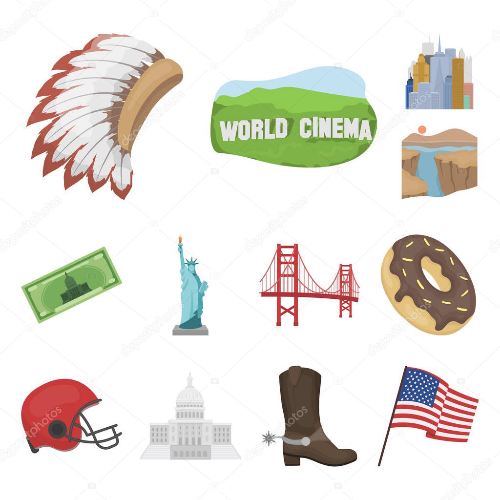 USA country cartoon icons in set collection for design.Travel and attractions vector symbol stock  illustration.