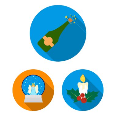 Noel öznitelikleri ve aksesuarları düz simgeler set koleksiyonu tasarım için. Neşeli Noel vektör simge stok web çizim.