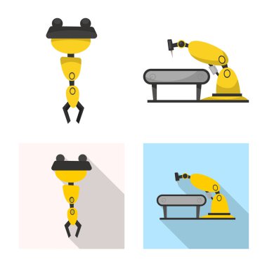 Robot ve fabrika simge vektör tasarımı. Hisse senedi için robot ve uzay vektör simge topluluğu.