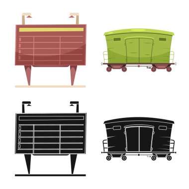 Tren ve İstasyonu simge vektör tasarımı. Tren ve bilet hisse senedi vektör çizim seti.