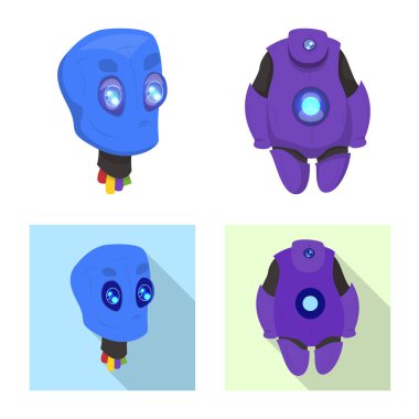 Robot ve fabrika işareti vektör tasarımı. Hisse senedi için robot ve uzay vektör simge kümesi.