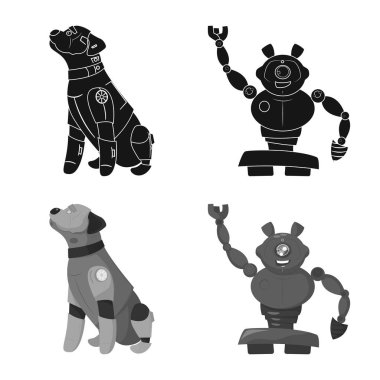 Robot ve fabrika logo vektör Illustration. Hisse senedi için robot ve uzay vektör simge kümesi.