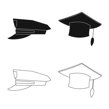 Şapkalar ve kap logosu yalıtılmış nesne. Şapkalar ve aksesuar hisse senedi vektör çizim koleksiyonu.