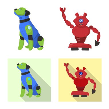 Robot ve fabrika simge vektör Illustration. Robot ve uzay hisse senedi vektör çizim topluluğu.