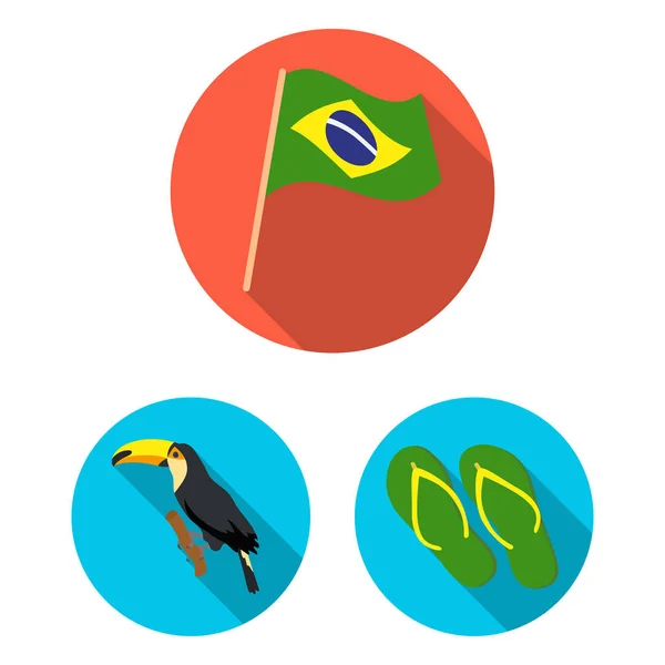 Land Brasilien flache Ikonen in Set-Kollektion für Design. Reisen und Sehenswürdigkeiten Brasilien Vektor Symbol Stock Web Illustration. — Stockvektor