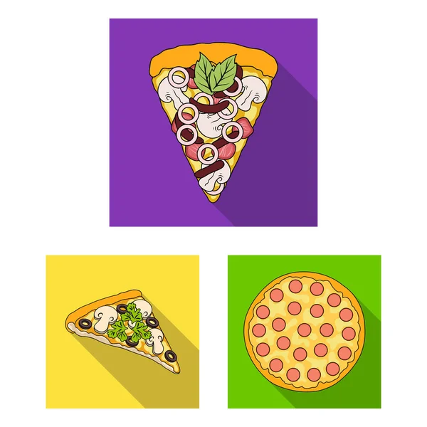 Ícones planos de pizza diferentes na coleção de conjuntos para design.Pizza comida vetor símbolo estoque web ilustração . — Vetor de Stock