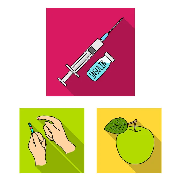 Iconos planos de diabetes en la colección de conjuntos para el diseño. Tratamiento de la diabetes vector símbolo stock web ilustración . — Vector de stock