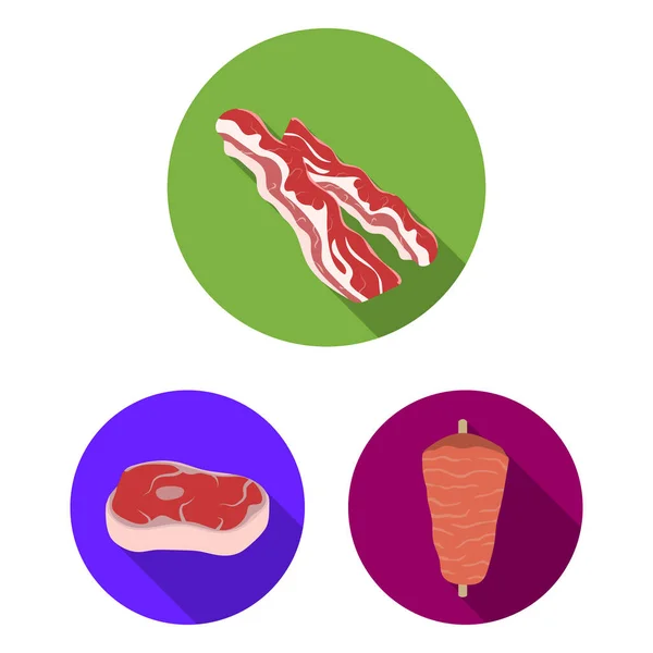 Verschiedene Fleisch flache Symbole in Set-Kollektion für Design. Fleisch produkt vektor symbol stock web illustration. — Stockvektor