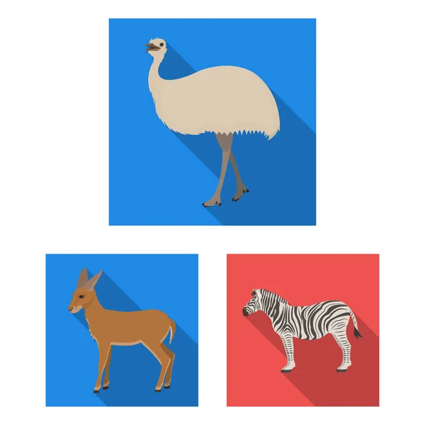 Různá zvířata ploché ikony v nastavení kolekce pro design. Pták, predátor a býložravec symbol akcií webové vektorové ilustrace. — Stockový vektor