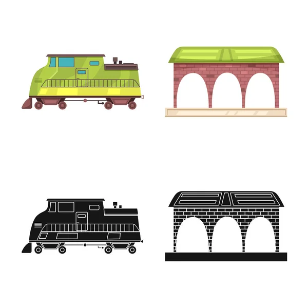 Векторный дизайн значка поезда и станции. Набор векторной иллюстрации поезда и билета . — стоковый вектор