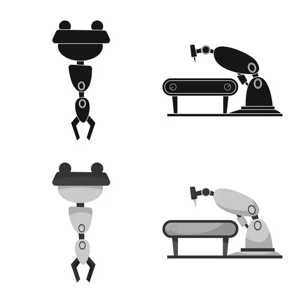 Ilustración vectorial de robot y signo de fábrica. Conjunto de robot y símbolo de stock espacial para web . — Vector de stock
