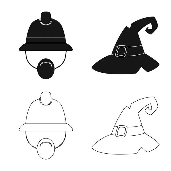 Vektorillustration der Kopfbedeckung und des Mützensymbols. Set von Kopfbedeckungen und Zubehör-Vektor-Symbol für Lager. — Stockvektor